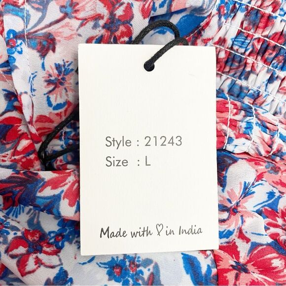 NWT Japna Americana Floral Ruffled Flutter Sleeve Mini Dress Red Blue Size Large - Picture 11 of 12